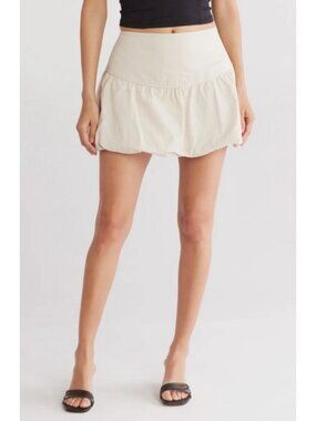 Elodie Bubble Hem Mini Skirt Stone Beige Cotton Drop Waist Casual Y2K Sz L NWOT